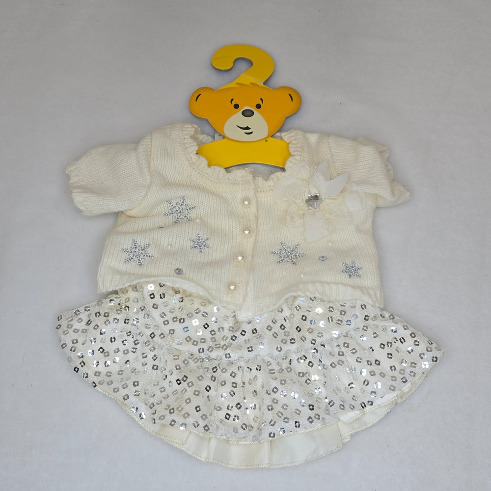 Build A Bear Winter Outfit White Sweater Sequin Skirt Snowflake New on Hanger
